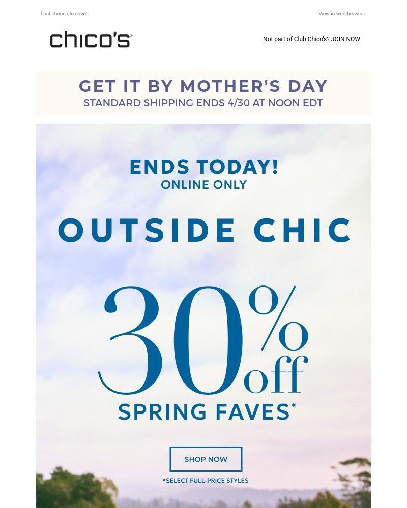 Screenshot of email sent to a Chico’s Newsletter subscriber