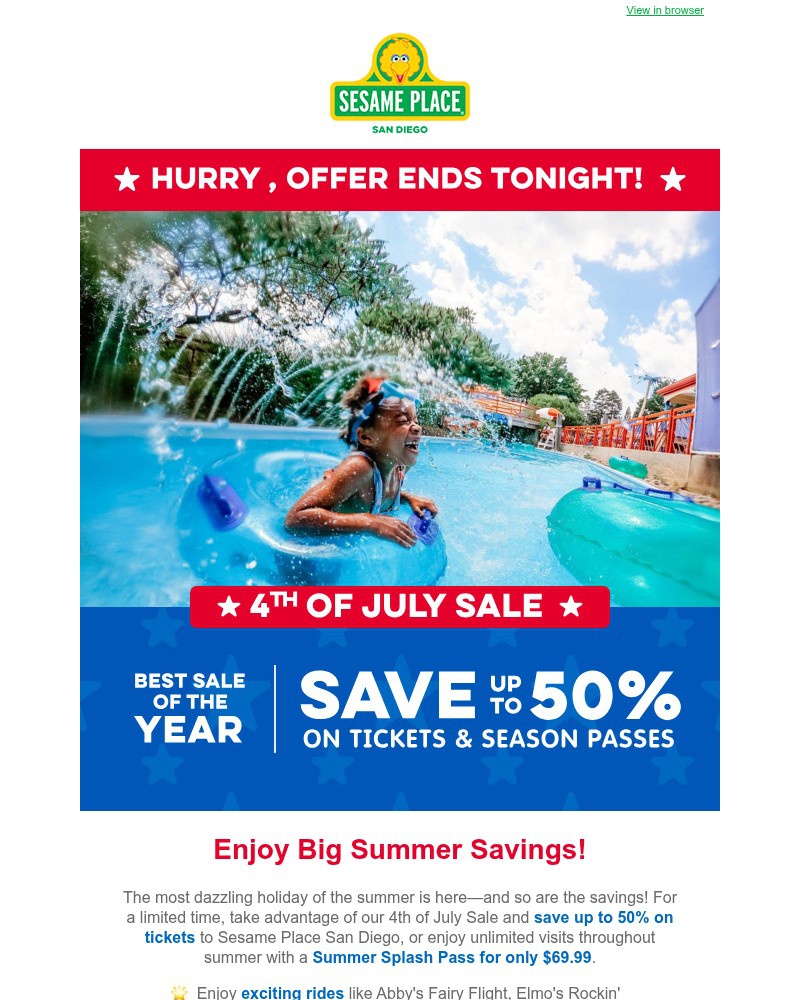 Screenshot of email sent to a Sea World Newsletter subscriber