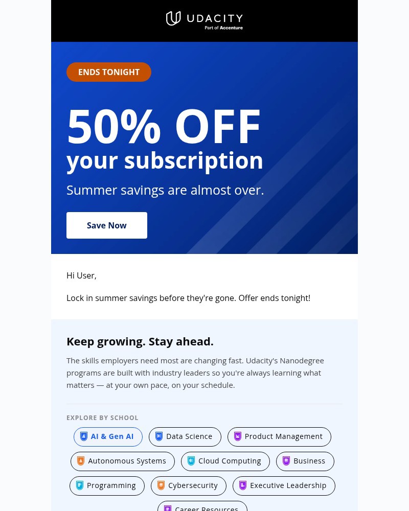 Screenshot of email sent to a Udacity Registered user