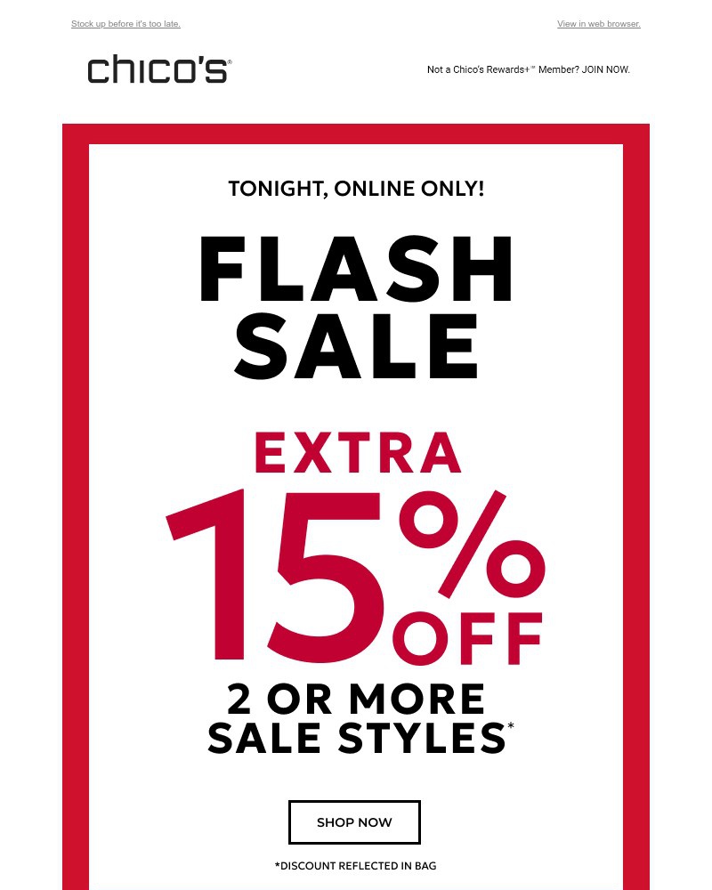 Screenshot of email sent to a Chico’s Newsletter subscriber