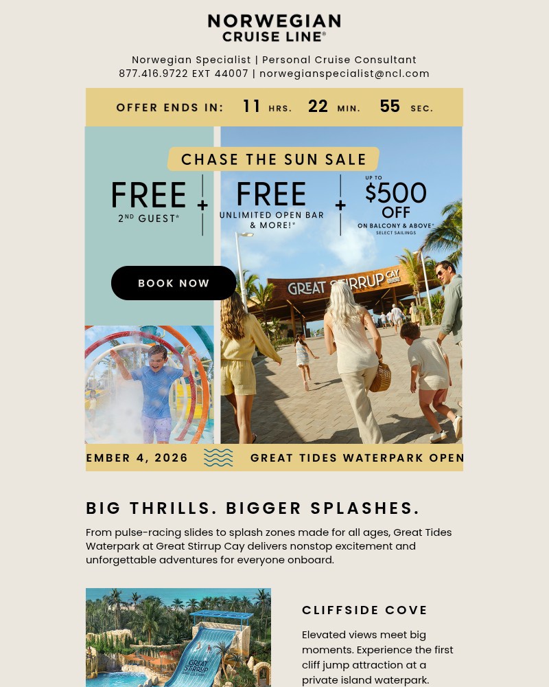 Screenshot of email sent to a Norwegian Cruise Line Newsletter subscriber