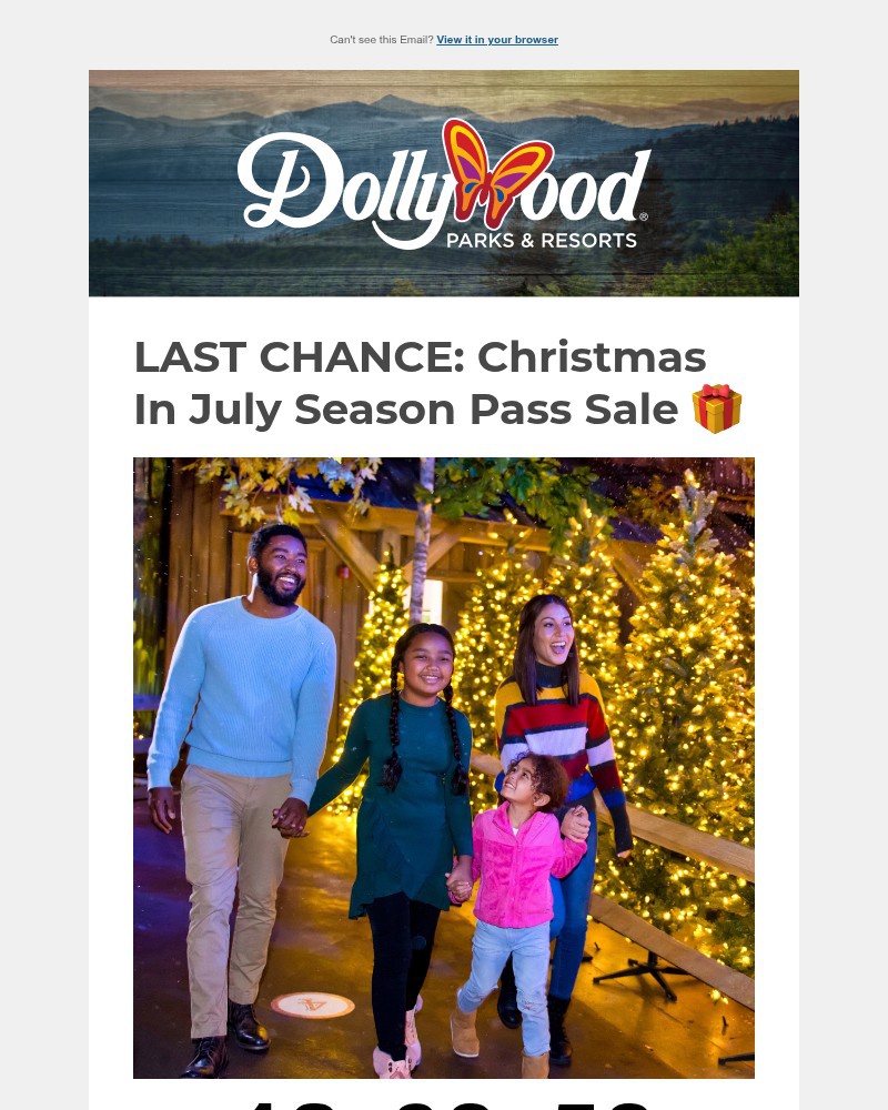 Screenshot of email sent to a Dollywood Newsletter subscriber