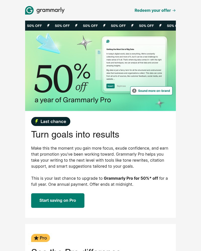Screenshot of email sent to a Grammarly Registered user