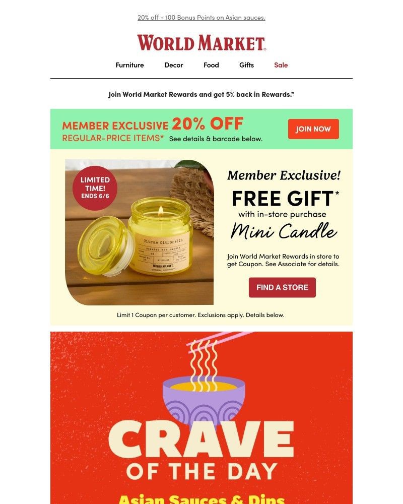 Screenshot of email sent to a World Market Cart abandoner