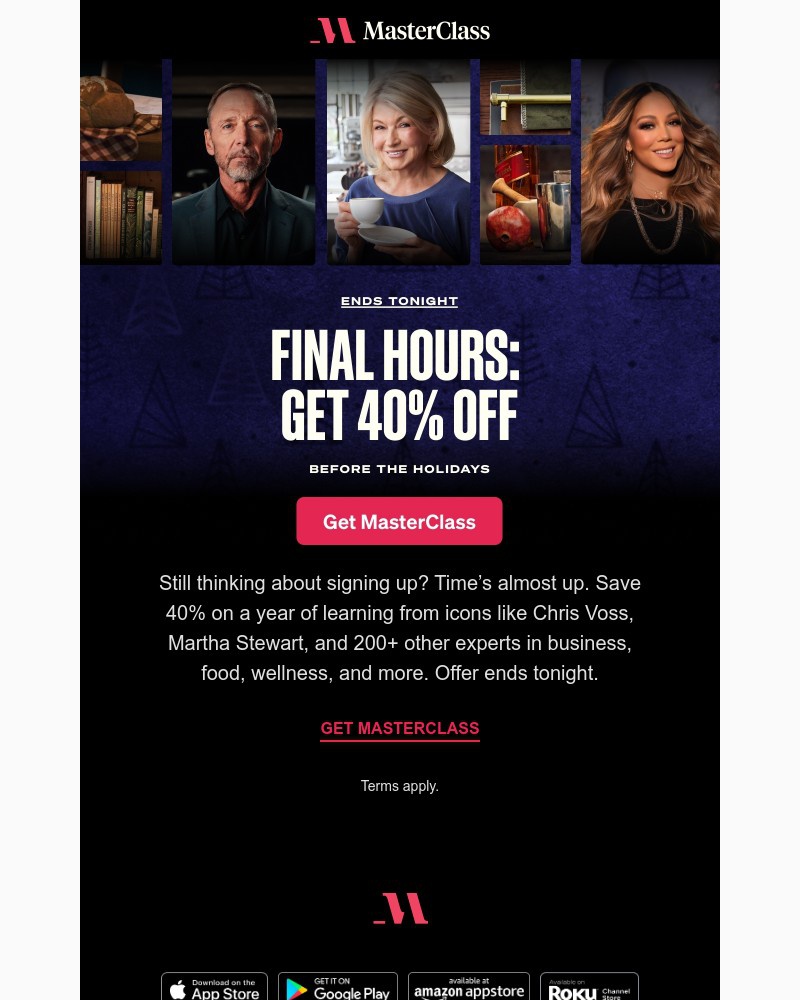 Screenshot of email sent to a MasterClass Registered user