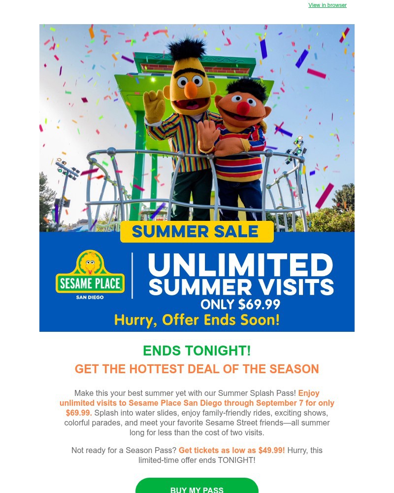 Screenshot of email sent to a Sea World Newsletter subscriber
