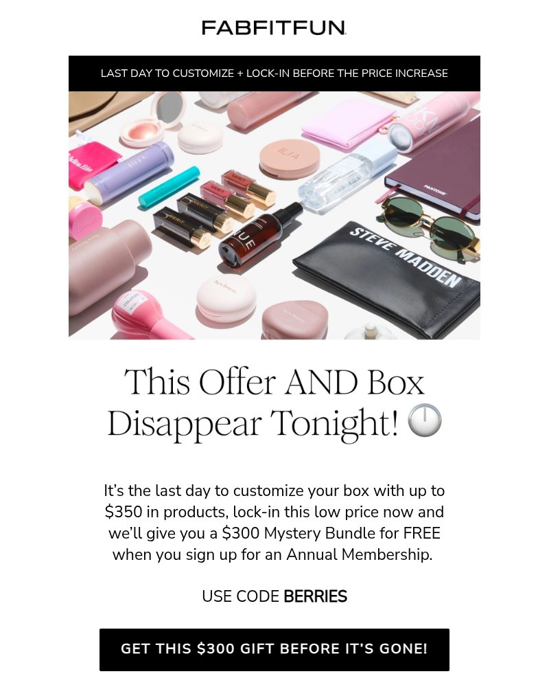 Screenshot of email with subject /media/emails/ends-tonight-lock-in-your-price-a-300-mystery-gift-26d12d-cropped-fa8586f5.jpg