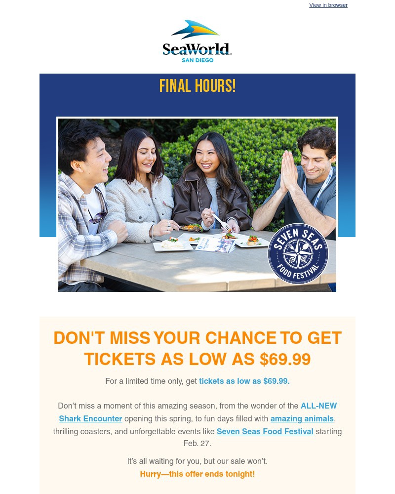 Screenshot of email sent to a Sea World Newsletter subscriber