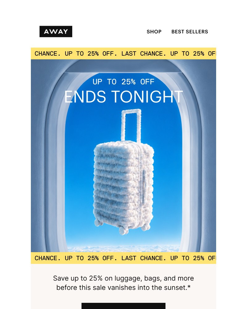 Screenshot of email sent to a Away Newsletter subscriber