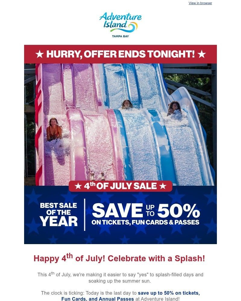 Screenshot of email sent to a Busch Gardens Newsletter subscriber