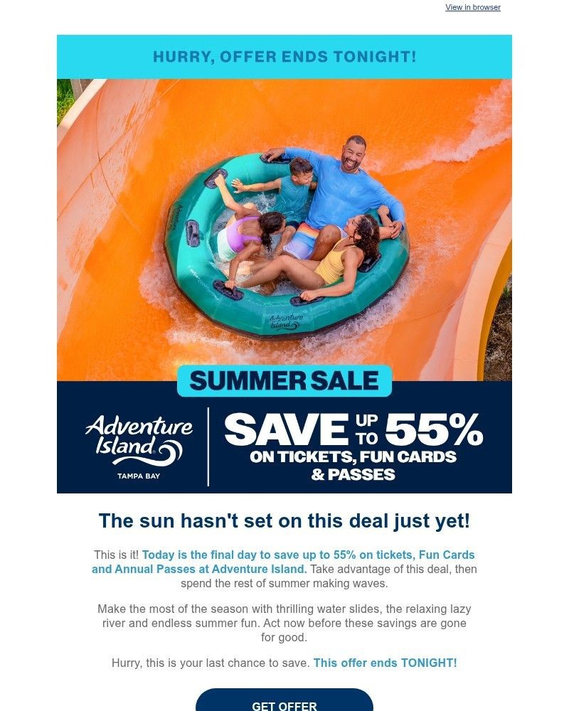 Screenshot of email sent to a Busch Gardens Newsletter subscriber