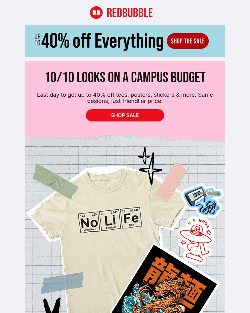 Screenshot of email sent to a Redbubble Newsletter subscriber