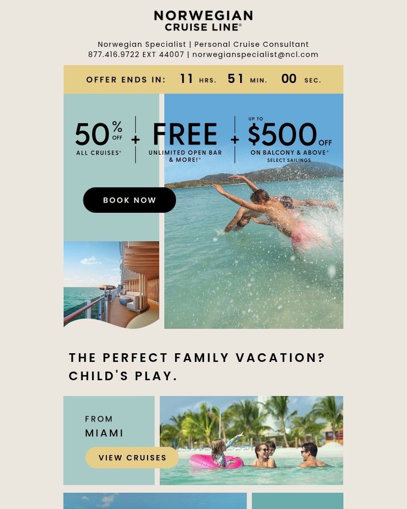 Screenshot of email sent to a Norwegian Cruise Line Newsletter subscriber