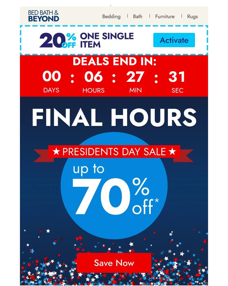 Screenshot of email sent to a Overstock Newsletter subscriber