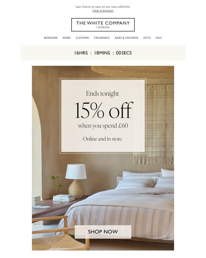 Screenshot of email sent to a The White Company Cart abandoner