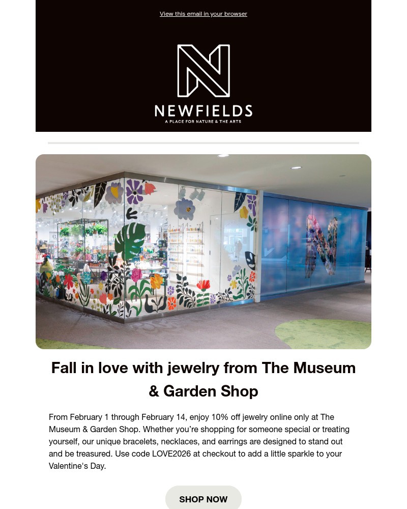 Screenshot of email sent to a Newfields Newsletter subscriber