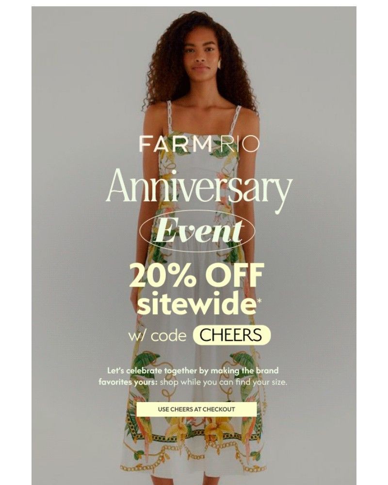 Screenshot of email sent to a Farm Rio Newsletter subscriber