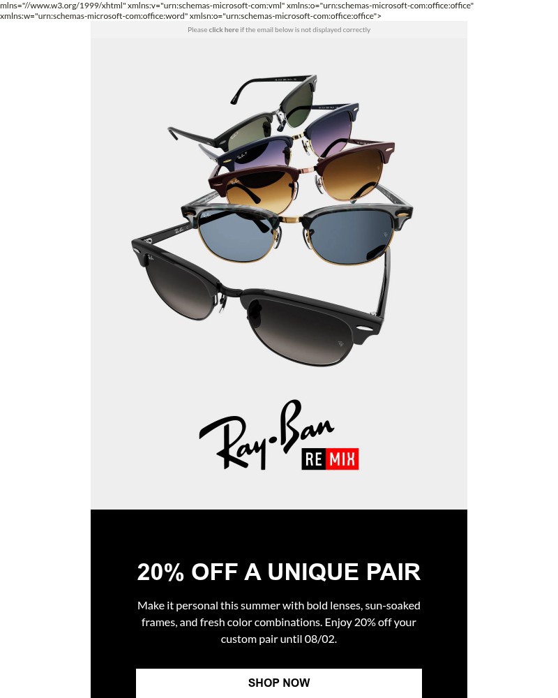 Screenshot of email sent to a Ray-Ban Newsletter subscriber