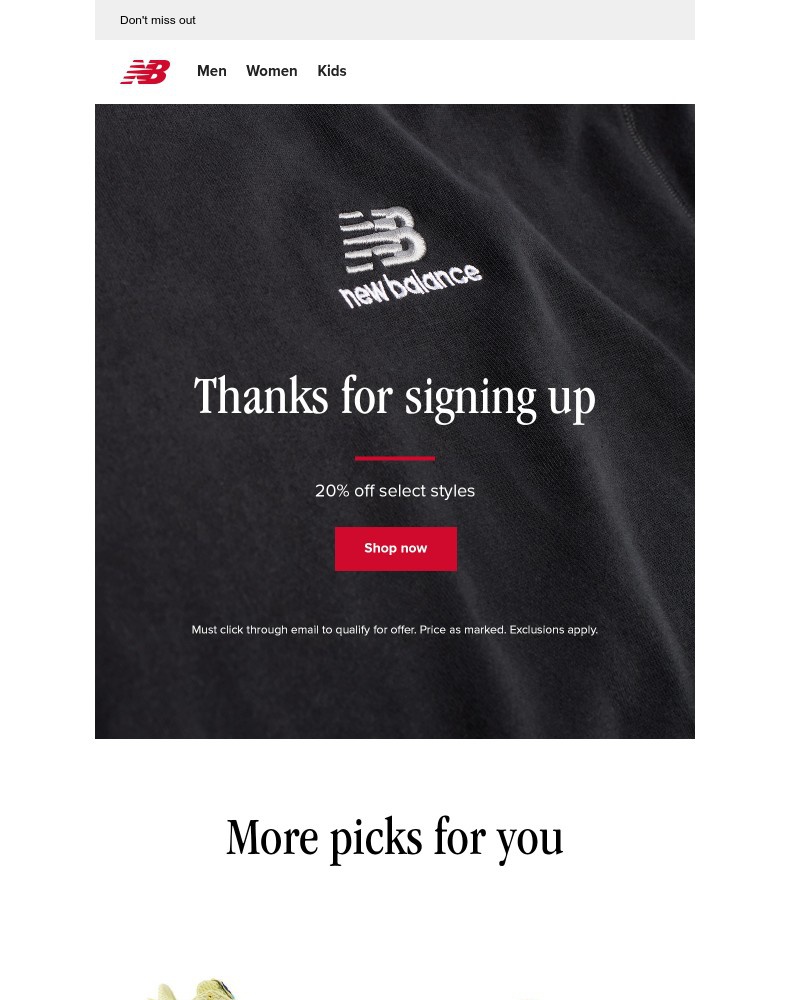 Screenshot of email sent to a New Balance Newsletter subscriber