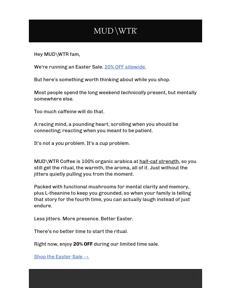 Screenshot of email sent to a MUD/WTR Newsletter subscriber