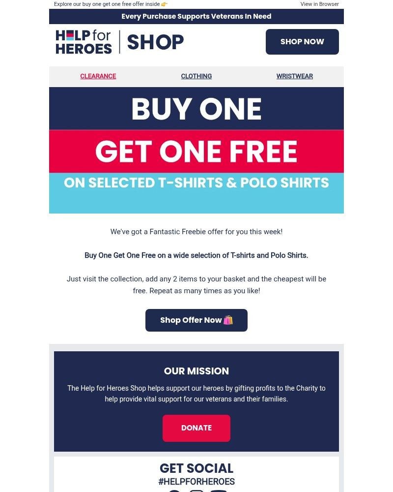 Screenshot of email sent to a Help for Heroes Newsletter subscriber