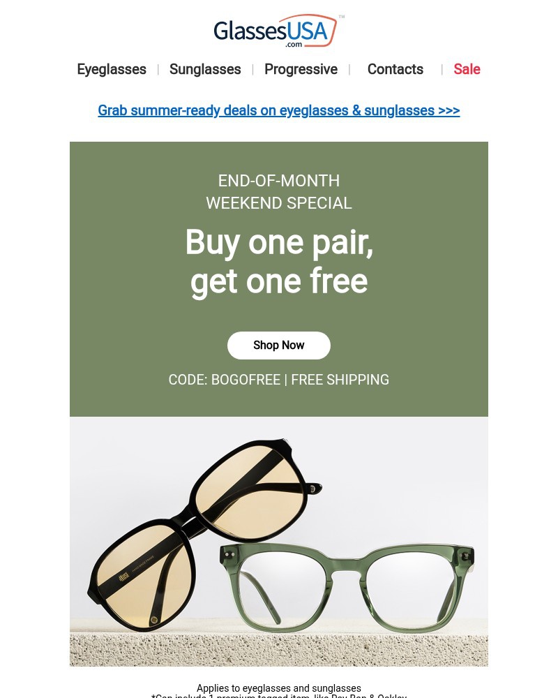 Screenshot of email sent to a Glasses USA Newsletter subscriber