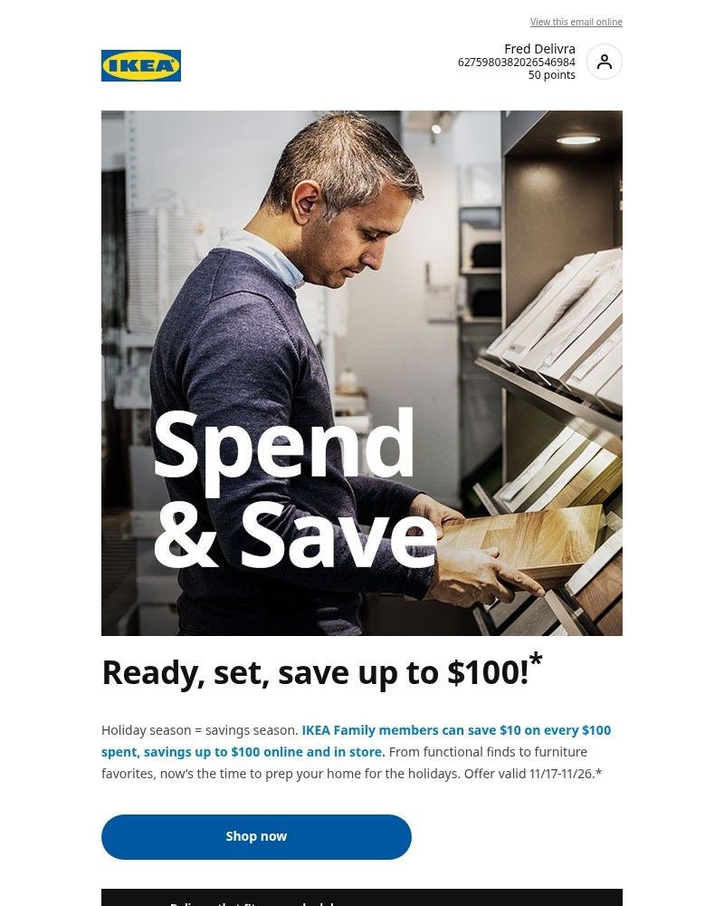 Screenshot of email sent to a Ikea Registered user