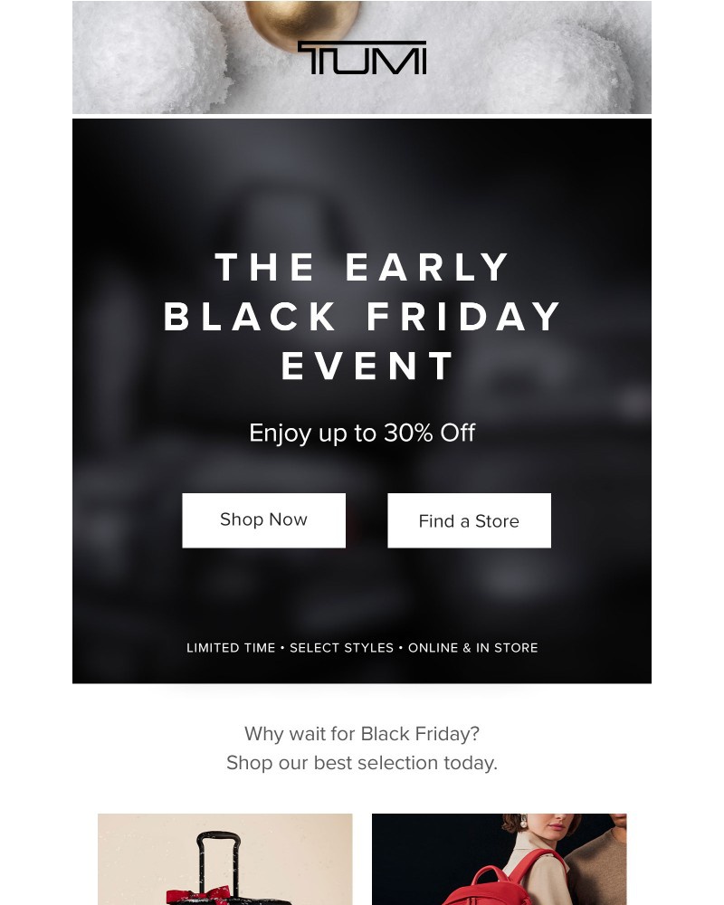 Screenshot of email sent to a Tumi Newsletter subscriber