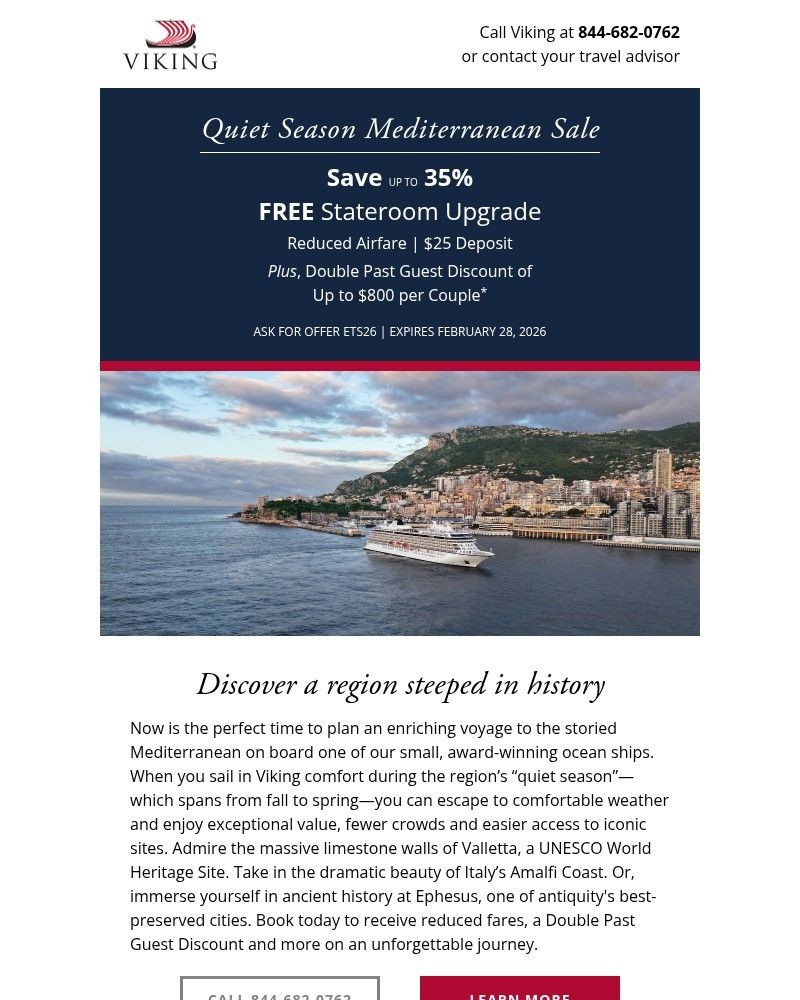 Screenshot of email sent to a Viking Cruises Newsletter subscriber