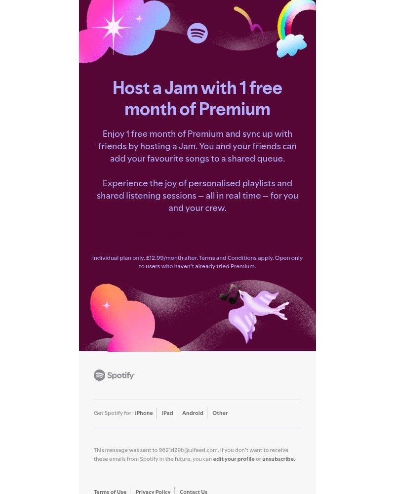 Screenshot of email sent to a Spotify Registered user