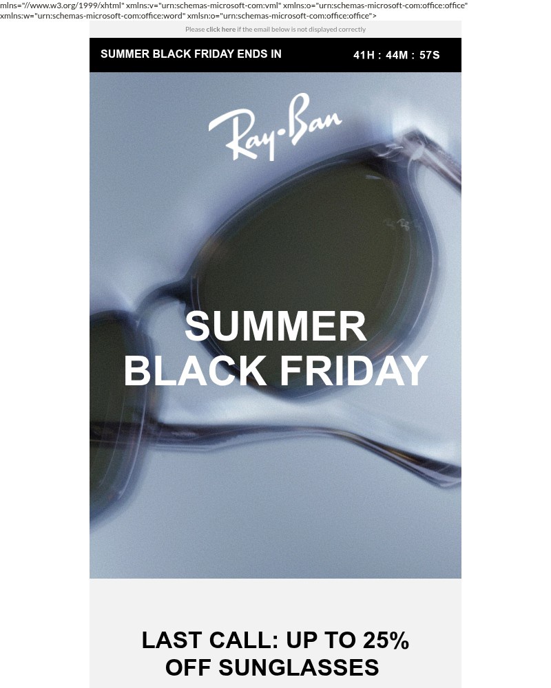 Screenshot of email sent to a Ray-Ban Newsletter subscriber