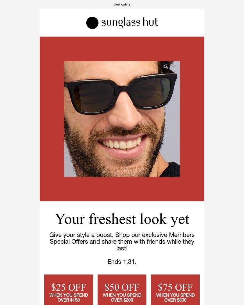 Screenshot of email sent to a Sunglass Hut Newsletter subscriber