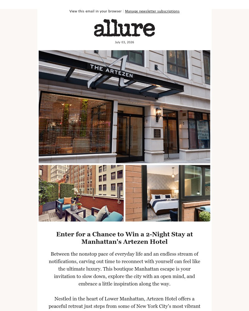 Screenshot of email sent to a allure Newsletter subscriber