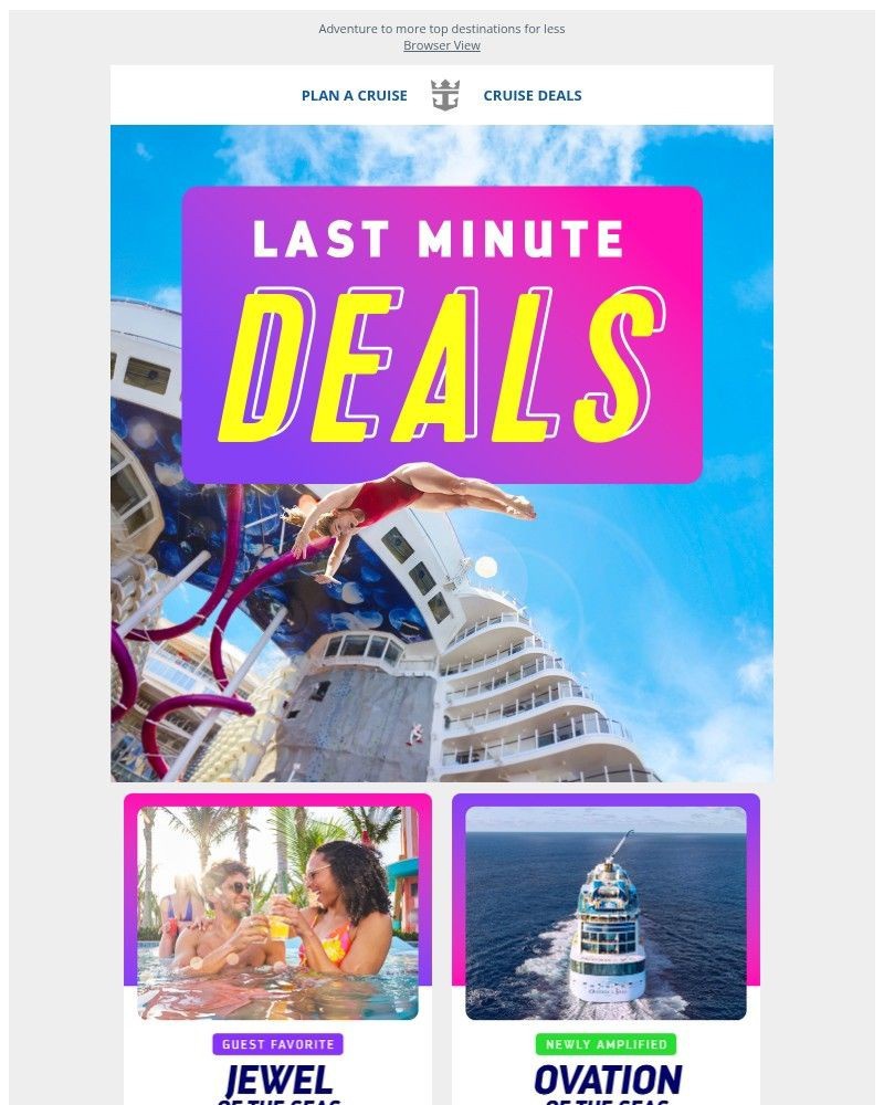 Screenshot of email sent to a Royal Caribbean Cruises Newsletter subscriber
