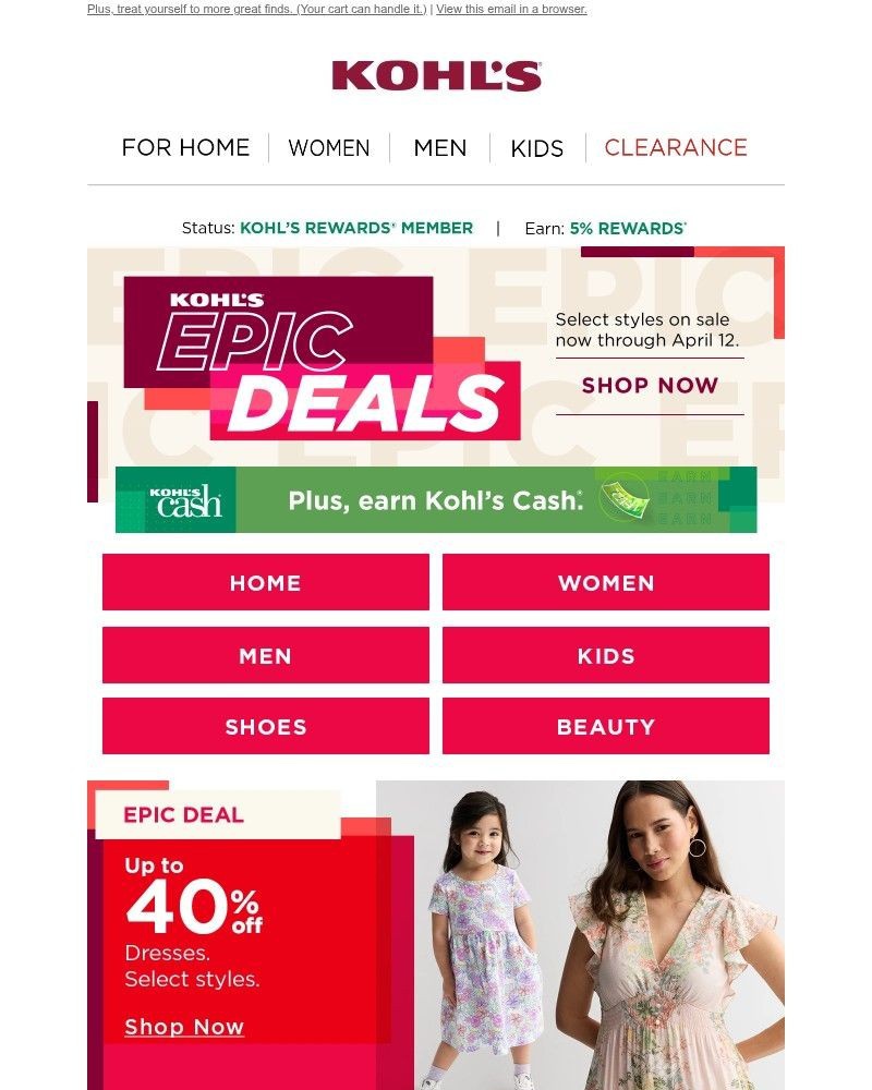 Screenshot of email sent to a Kohls Registered user