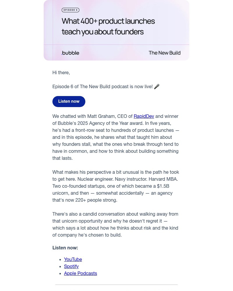 Screenshot of email with subject /media/emails/episode-6-what-400-product-launches-teach-you-about-founders-7f3f07-cropped-b61c185d.jpg