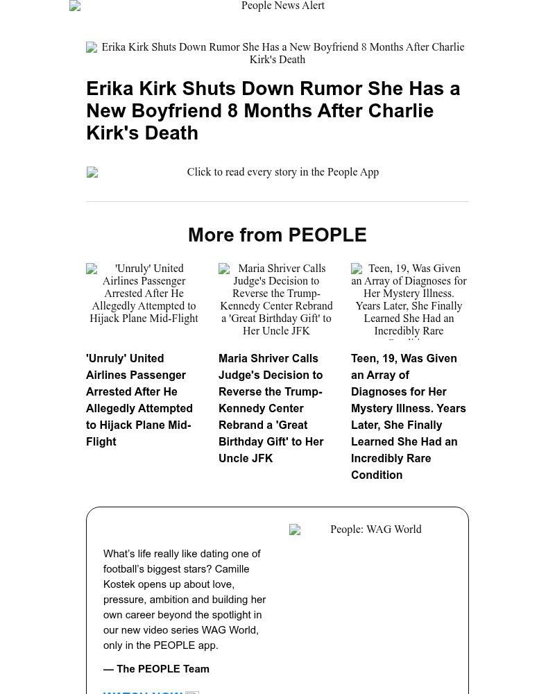 Screenshot of email sent to a People Newsletter subscriber