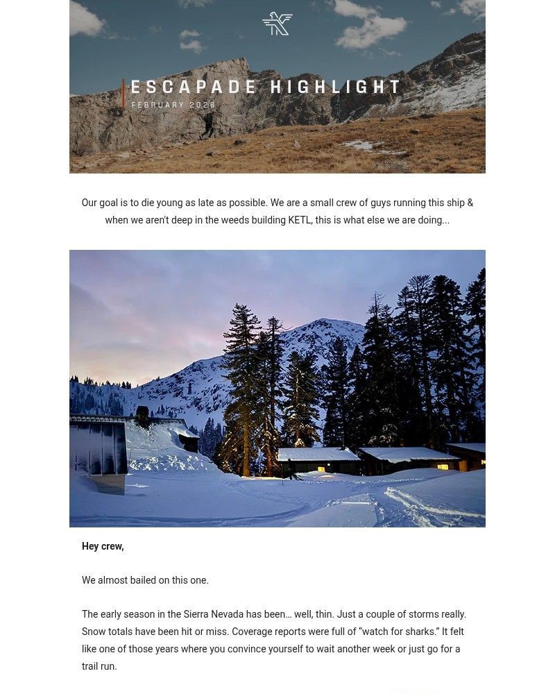 Screenshot of email sent to a KETL Mountain Apparel Newsletter subscriber