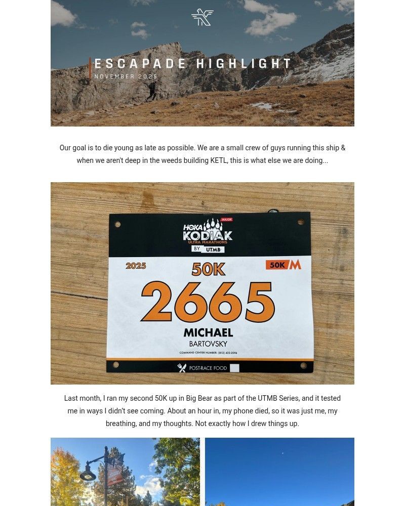 Screenshot of email sent to a KETL Mountain Apparel Newsletter subscriber