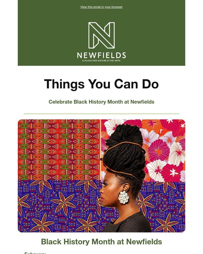 Screenshot of email sent to a Newfields Newsletter subscriber
