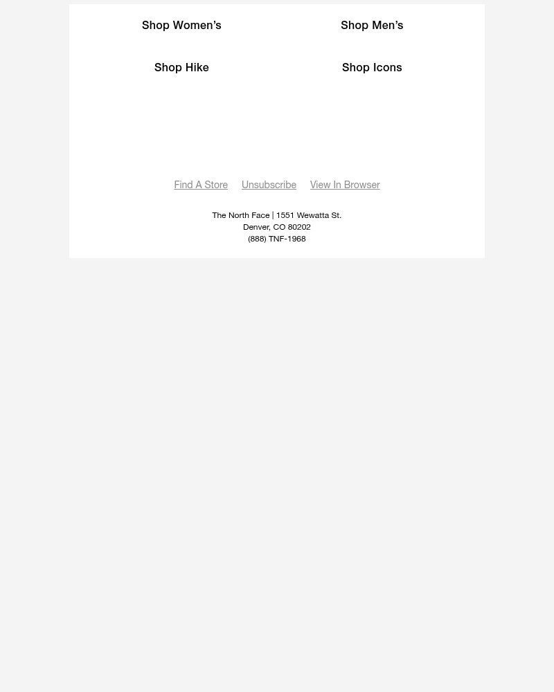 Screenshot of email sent to a The North Face Newsletter subscriber