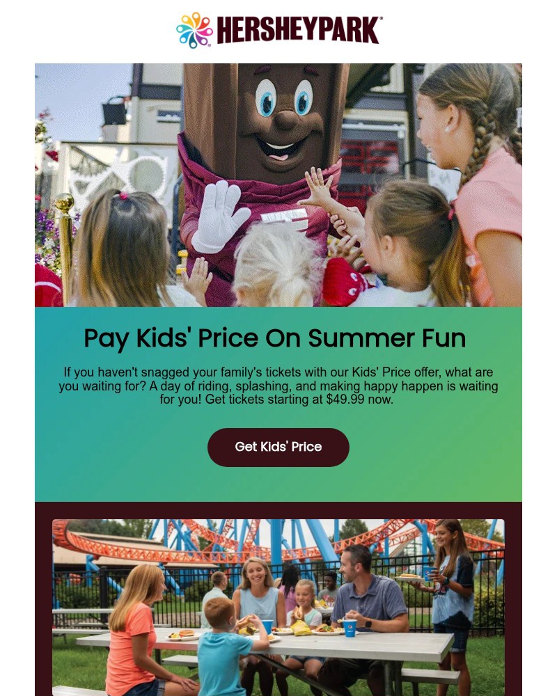 Screenshot of email sent to a Hershey Park Newsletter subscriber