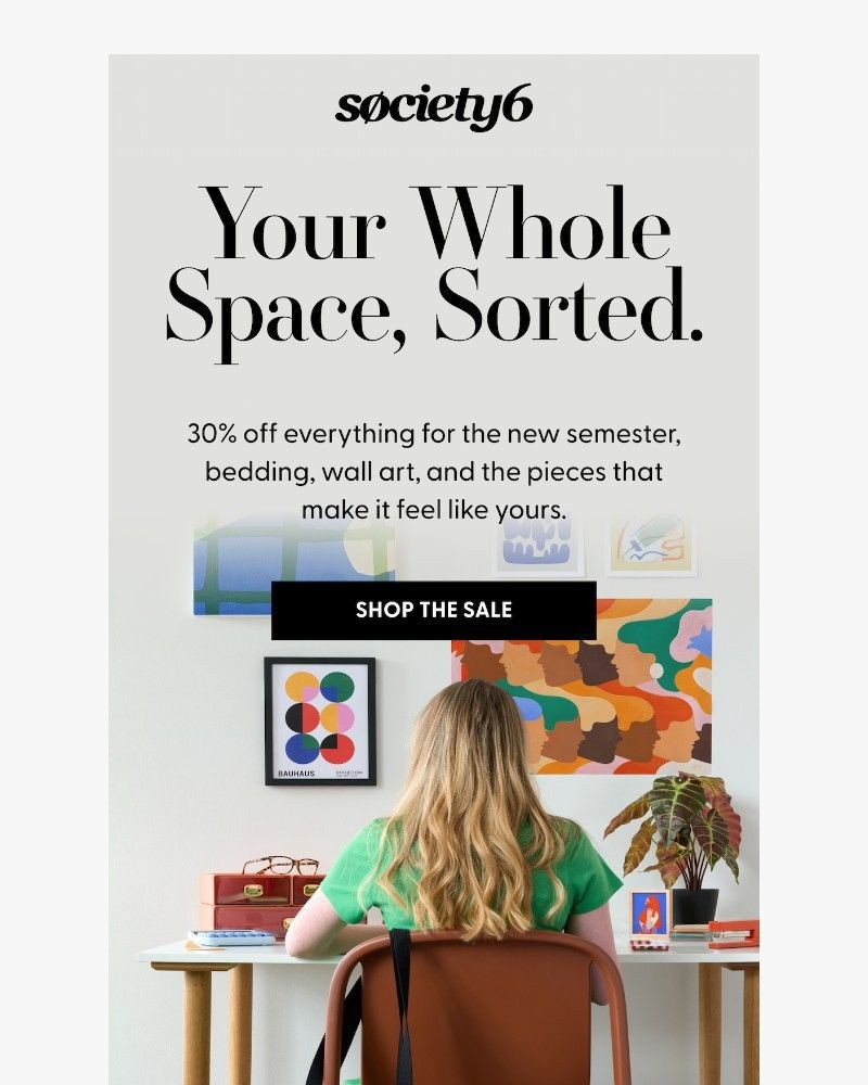 Screenshot of email sent to a Society6 Newsletter subscriber