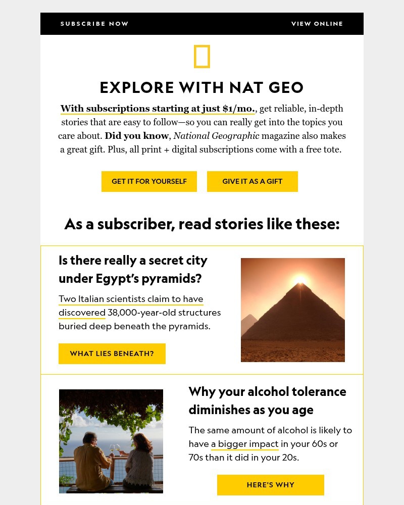 Screenshot of email sent to a National Geographic Newsletter subscriber