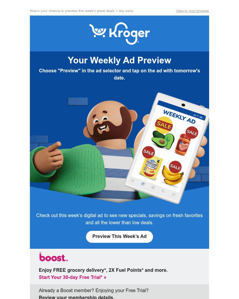 Screenshot of email sent to a Kroger Registered user