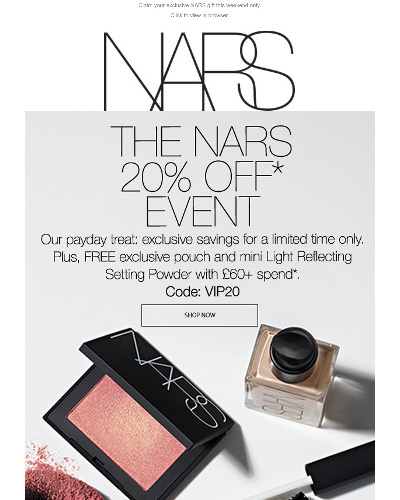 Screenshot of email sent to a Nars Cosmetics Newsletter subscriber