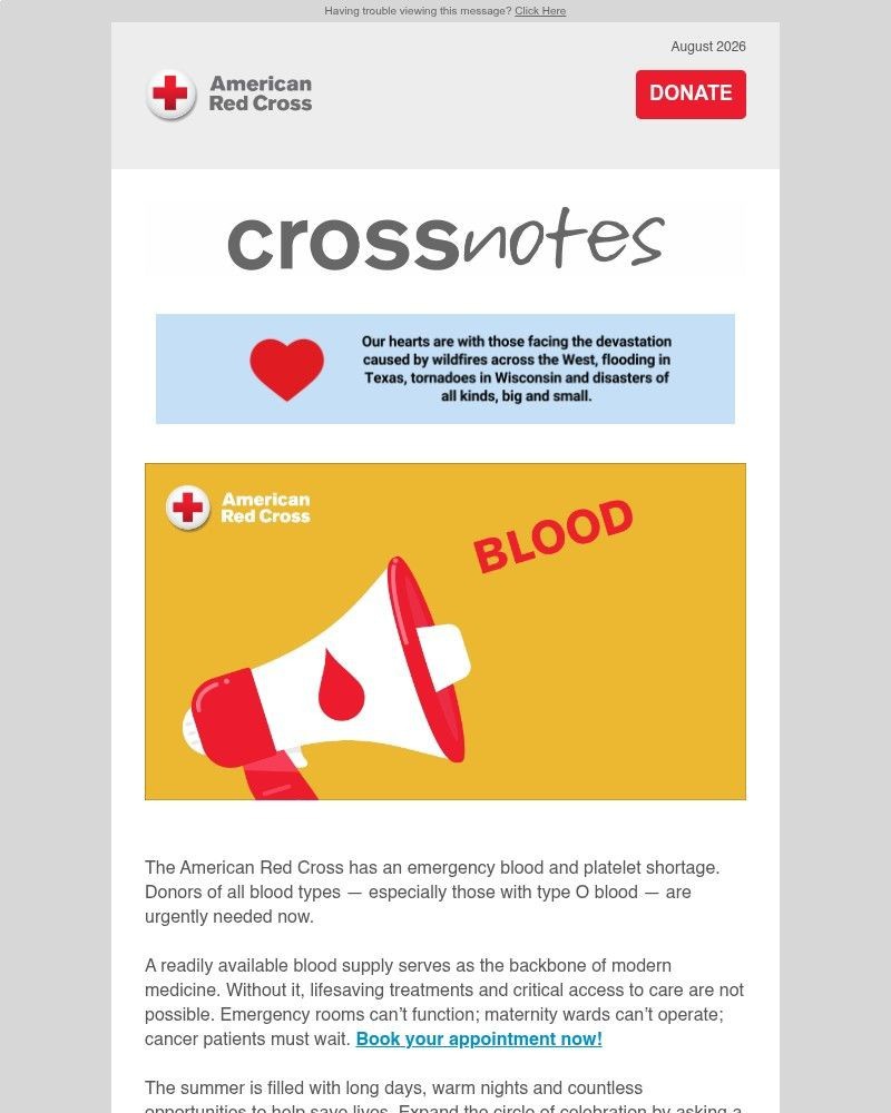 Screenshot of email sent to a American Red Cross Newsletter subscriber