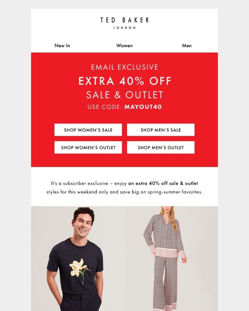 Screenshot of email sent to a Ted Baker Newsletter subscriber