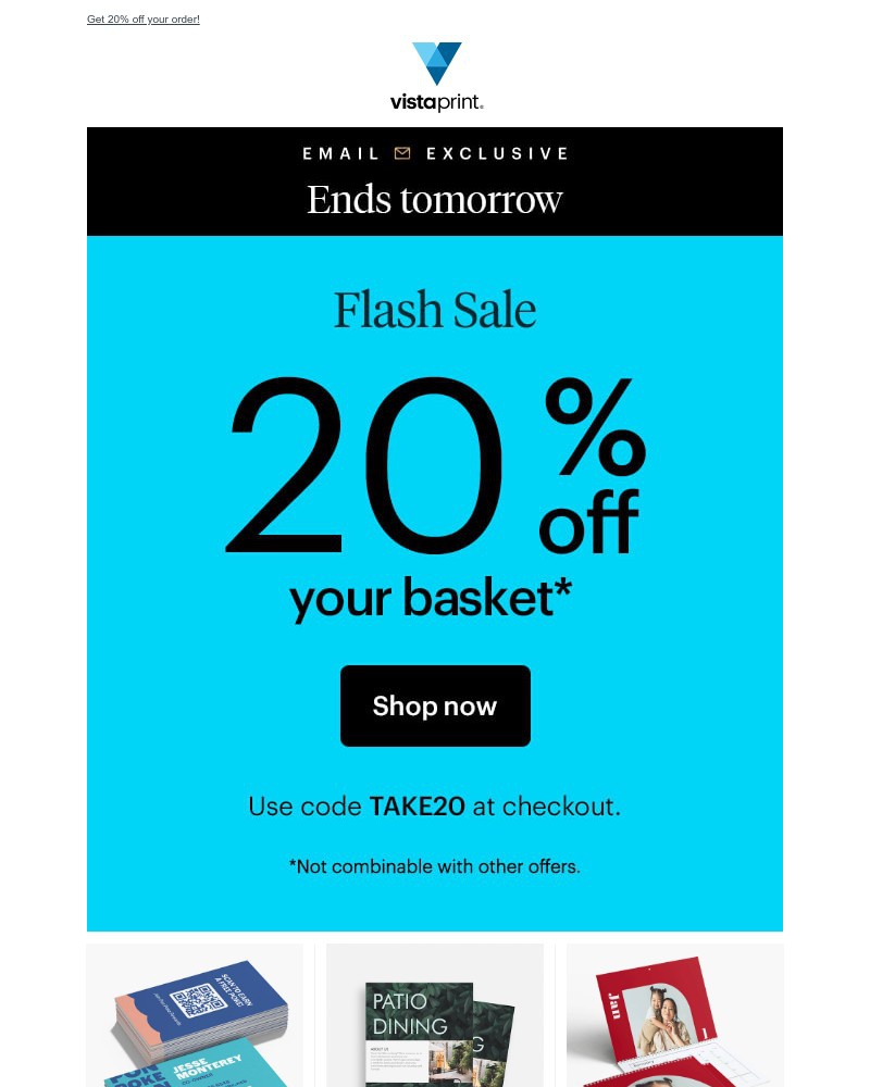 Screenshot of email sent to a Vistaprint Registered user