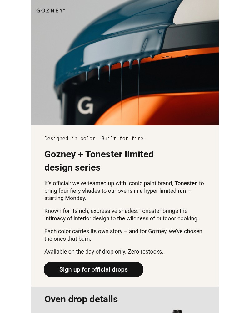 Screenshot of email sent to a Gozney Newsletter subscriber
